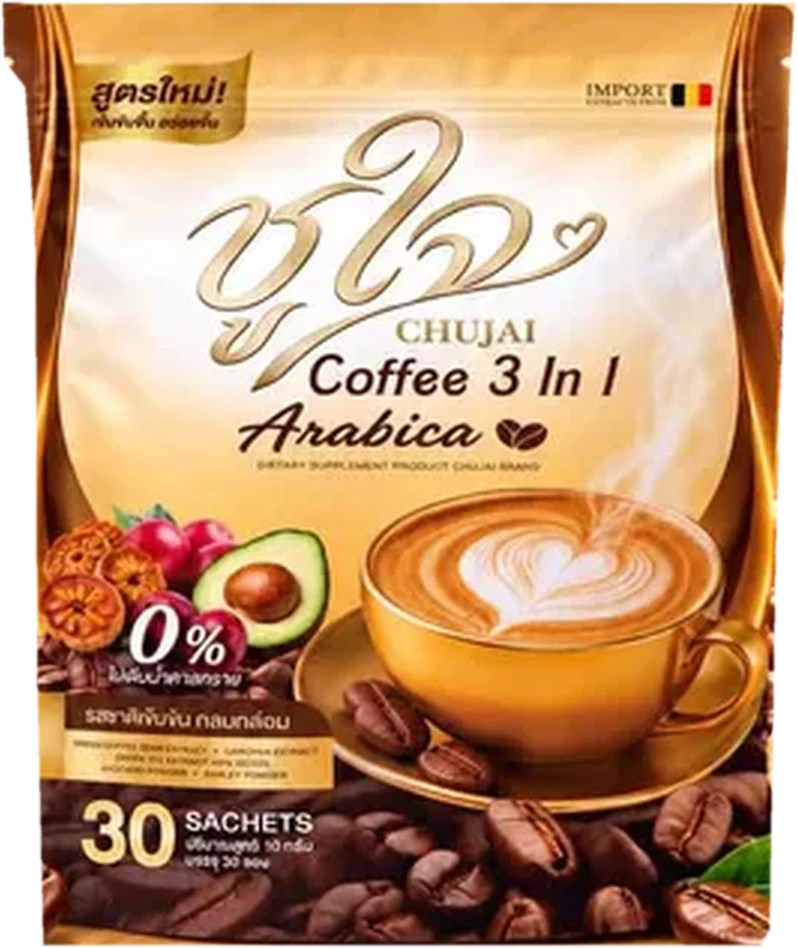 บรรจุภัณฑ์ชูใจ กาแฟอาราบิก้า 3in1 กระสอบ 30 ซอง
